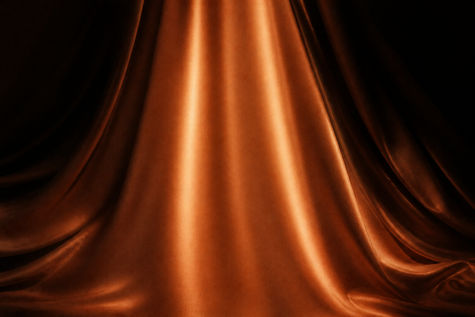 Flowing copper-colored fabric illuminated like a theatrical curtain